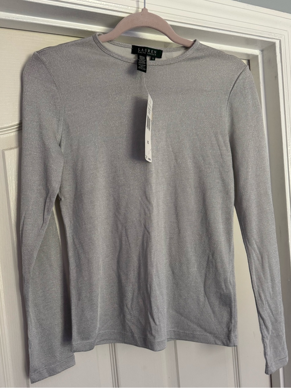 Lauren by Ralph Lauren Silver Shimmery Long Sleeve Tee